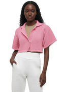 Pink Knitted Shirt Collar Cardigan 1