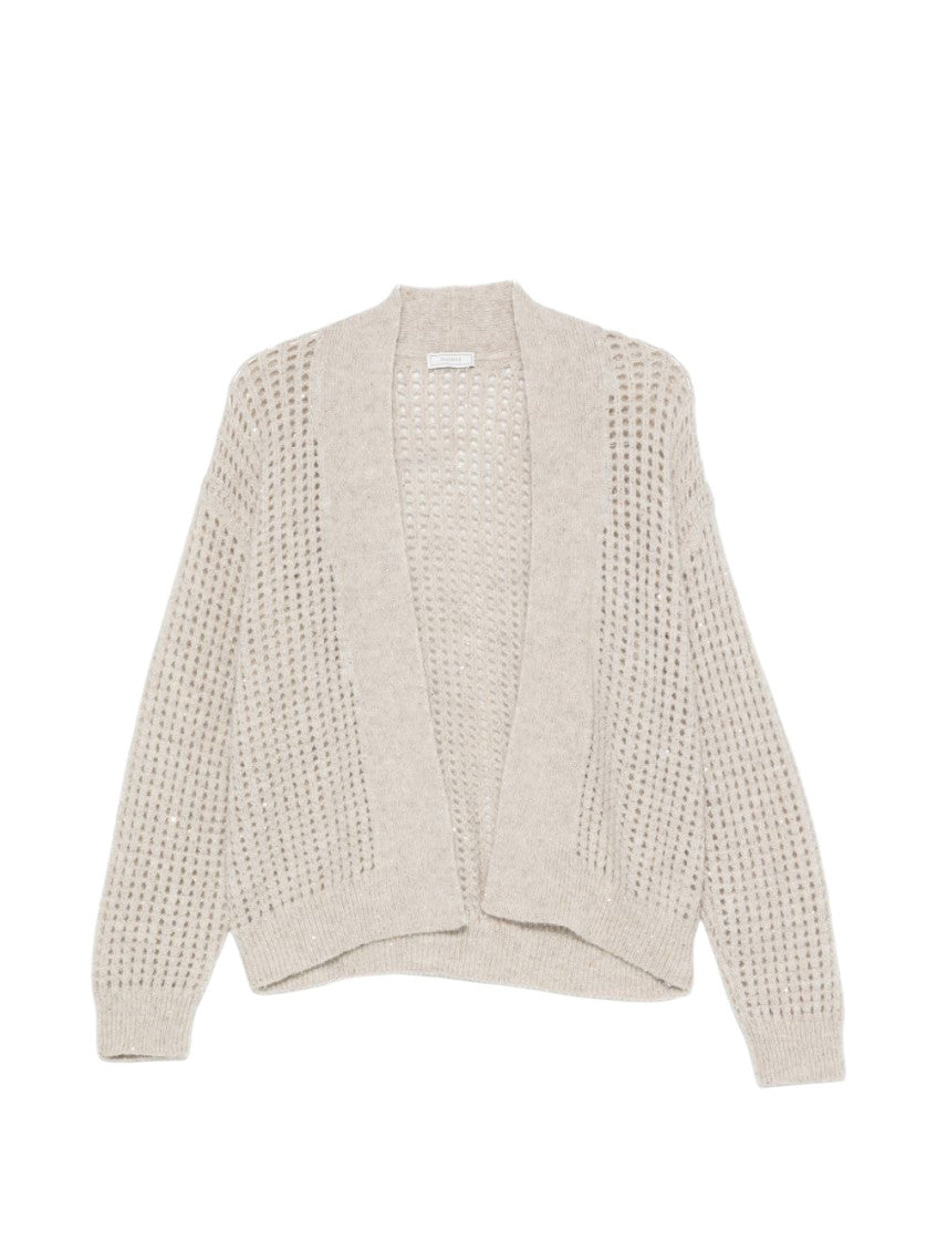 Beige Knitted Shawl Neck Sweater 1
