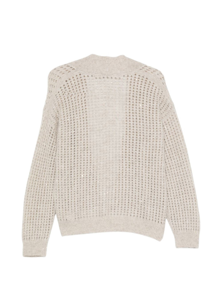 Beige Knitted Shawl Neck Sweater 2