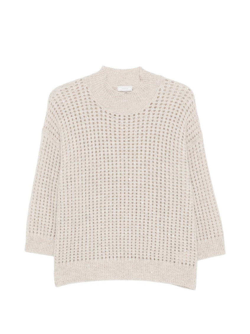 Beige Knitted Crew Neck Sweater 1