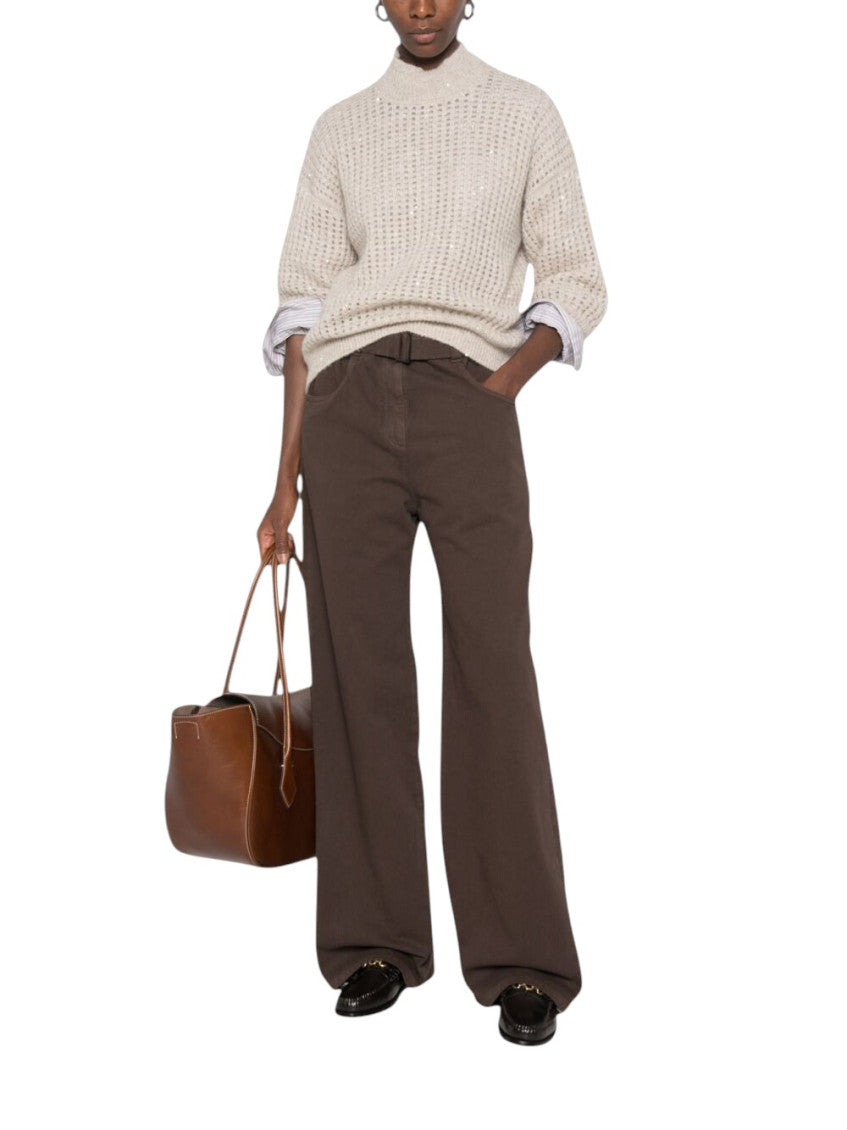 Beige Knitted Crew Neck Sweater 2