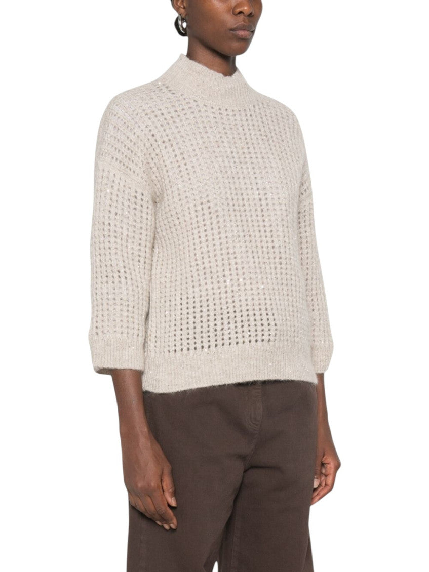 Beige Knitted Crew Neck Sweater 4