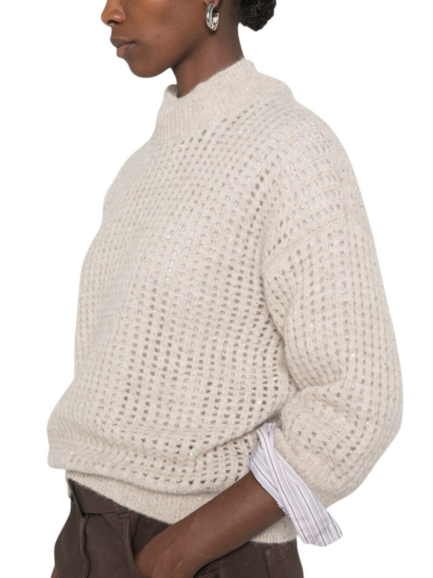 Beige Knitted Crew Neck Sweater 5