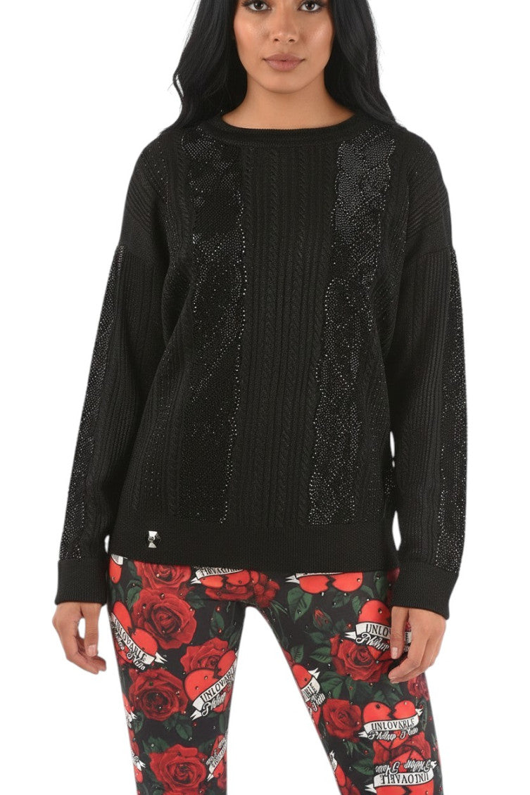 Black Embellished Crew Neck Sweater 1