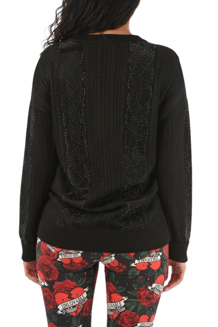 Black Embellished Crew Neck Sweater 2