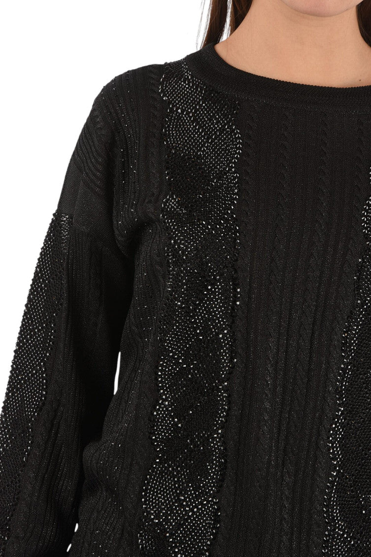 Black Embellished Crew Neck Sweater 3