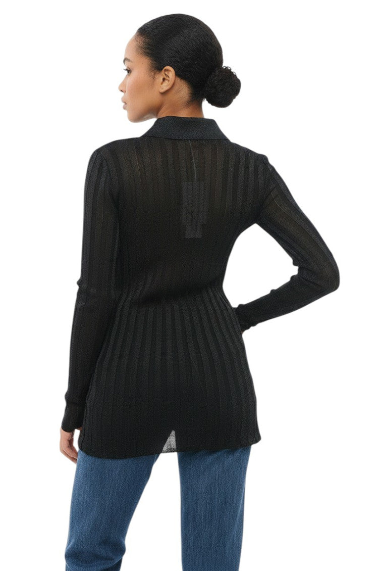 Black Knitted Shirt Collar Sweater 2