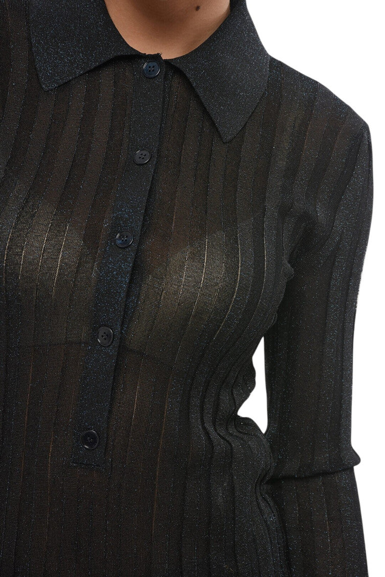 Black Knitted Shirt Collar Sweater 3