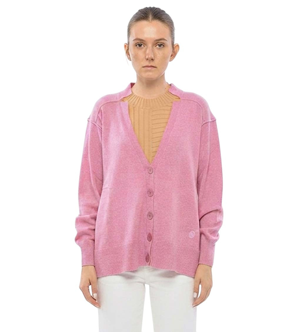 Pink Embroidered V Neck Cardigan 1