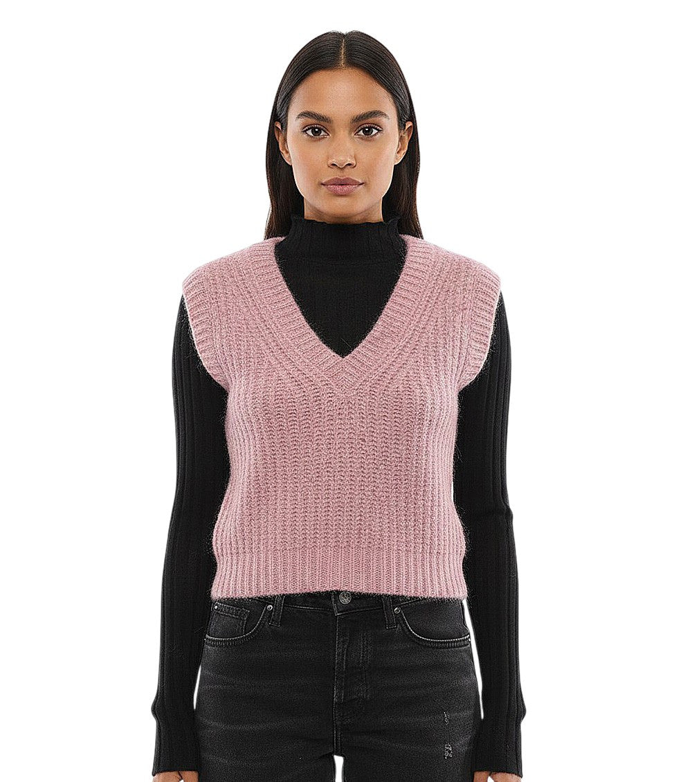 Pink Knitted V Neck Sweater 1