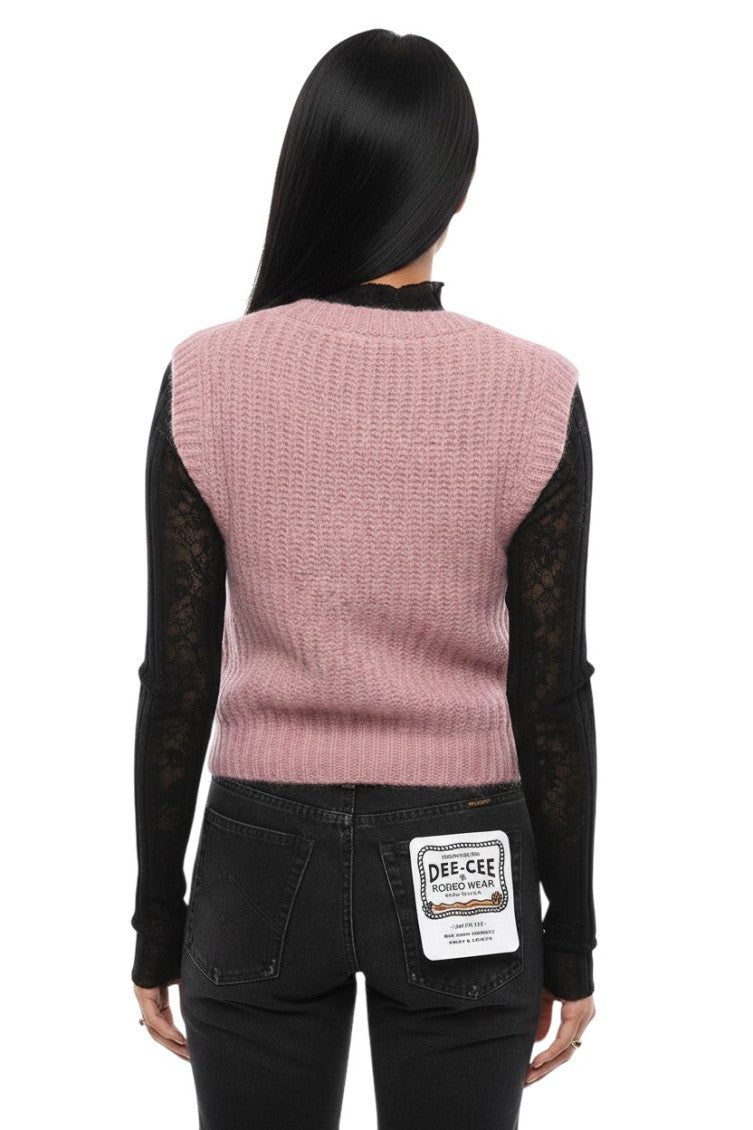 Pink Knitted V Neck Sweater 2