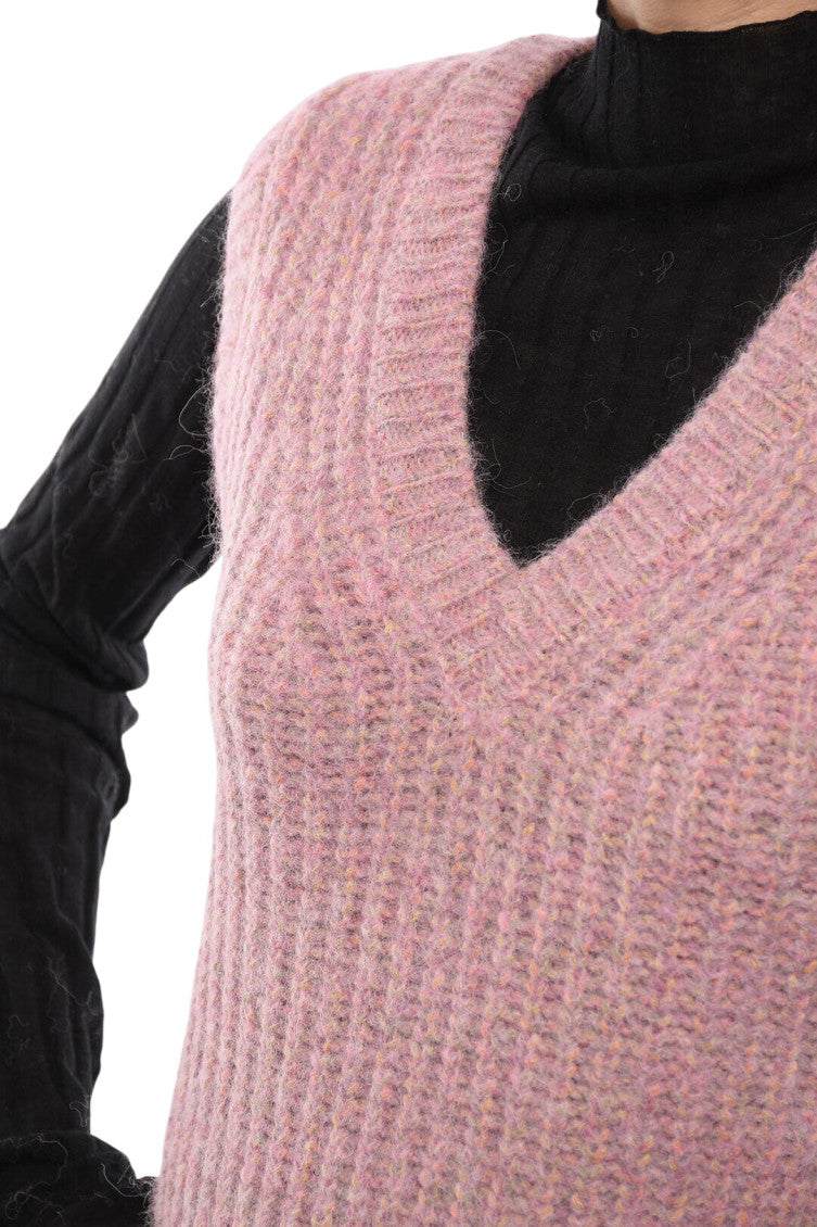 Pink Knitted V Neck Sweater 3