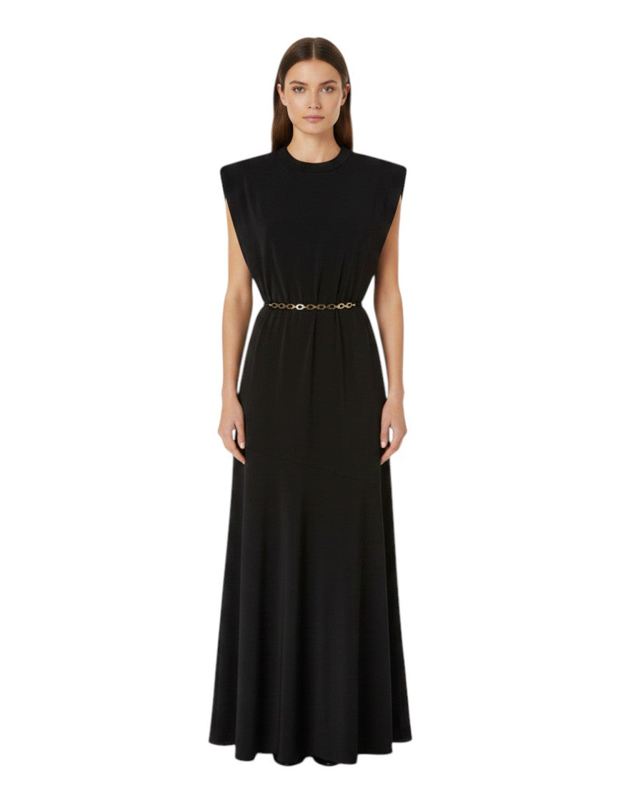 Black Solid Round Neck Maxi Dress 1