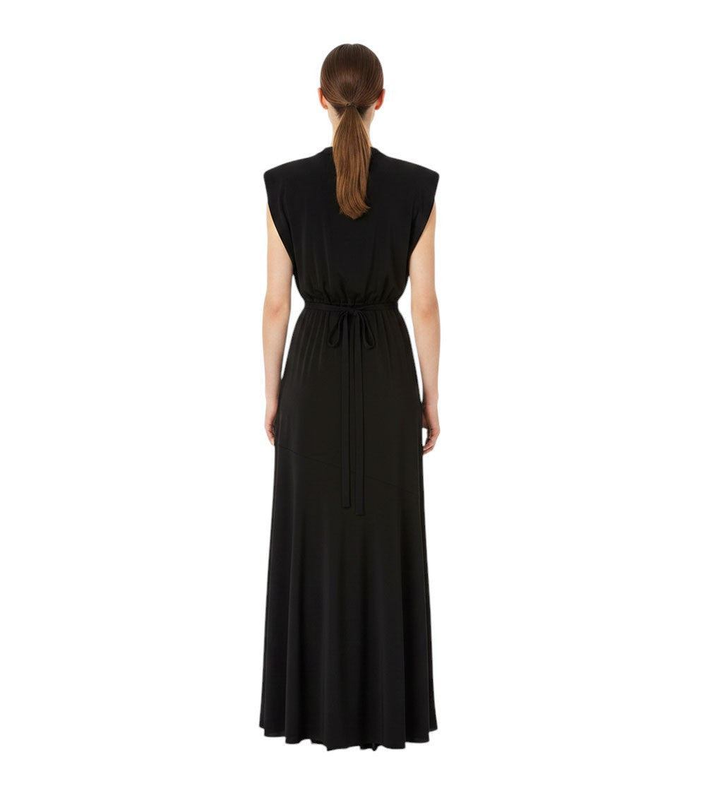 Black Solid Round Neck Maxi Dress 2