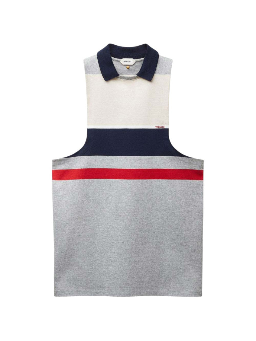 White Color Block Shirt Collar Sweatshirt 1