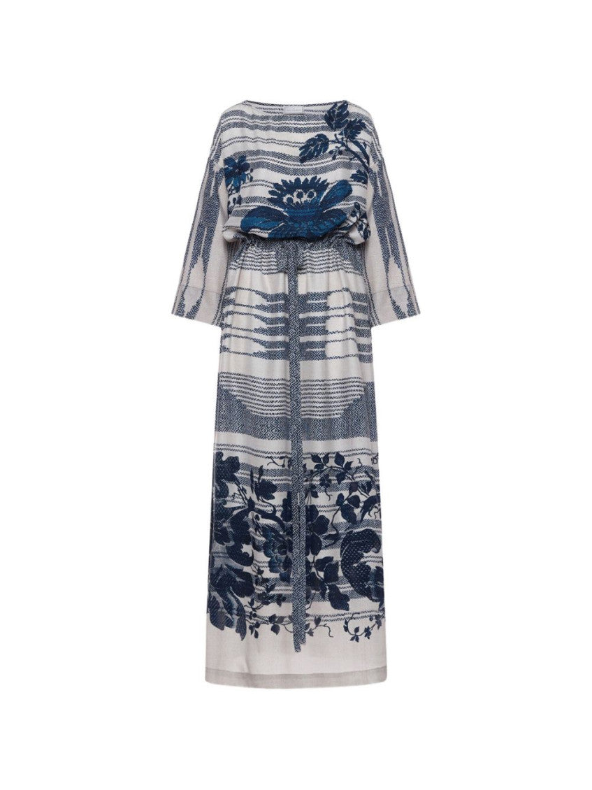 Blue Printed Boat Neck Maxi Dress 1