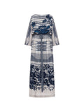 Blue Printed Boat Neck Maxi Dress 1