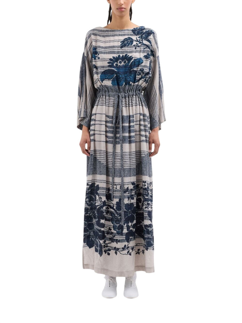 Blue Printed Boat Neck Maxi Dress 2