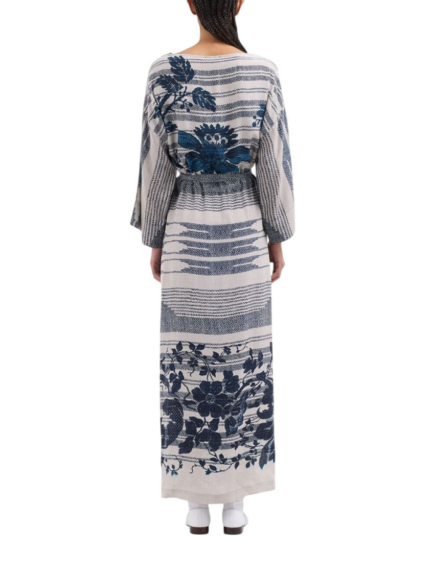 Blue Printed Boat Neck Maxi Dress 3