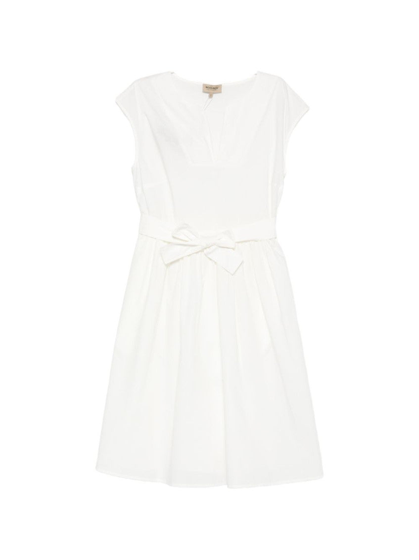 White Solid V Neck Knee Length Dress 1