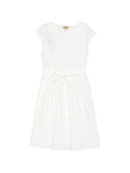 White Solid V Neck Knee Length Dress 1