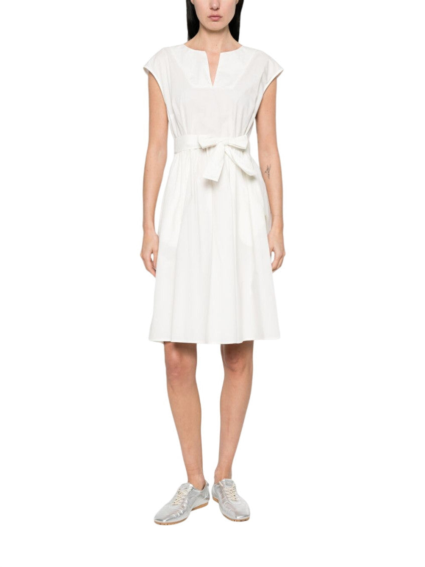White Solid V Neck Knee Length Dress 2