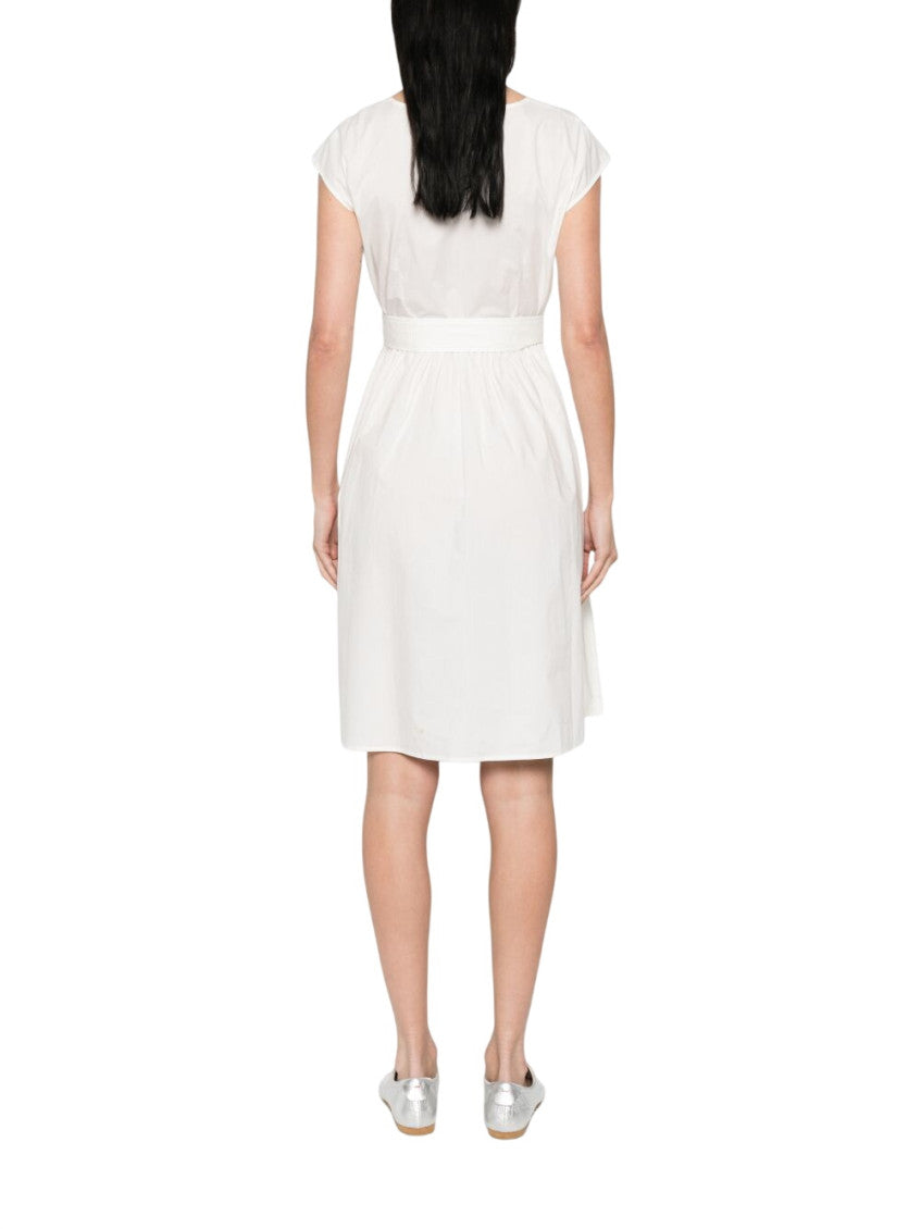White Solid V Neck Knee Length Dress 3