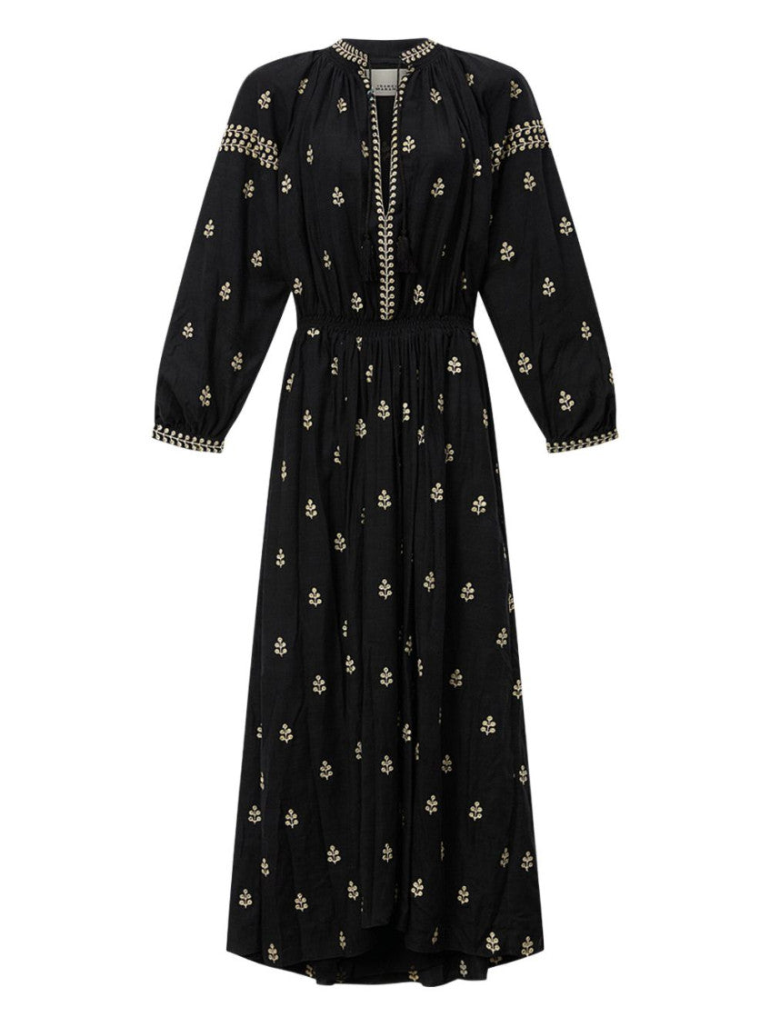 Black Embroidered Band Collar Maxi Dress 1
