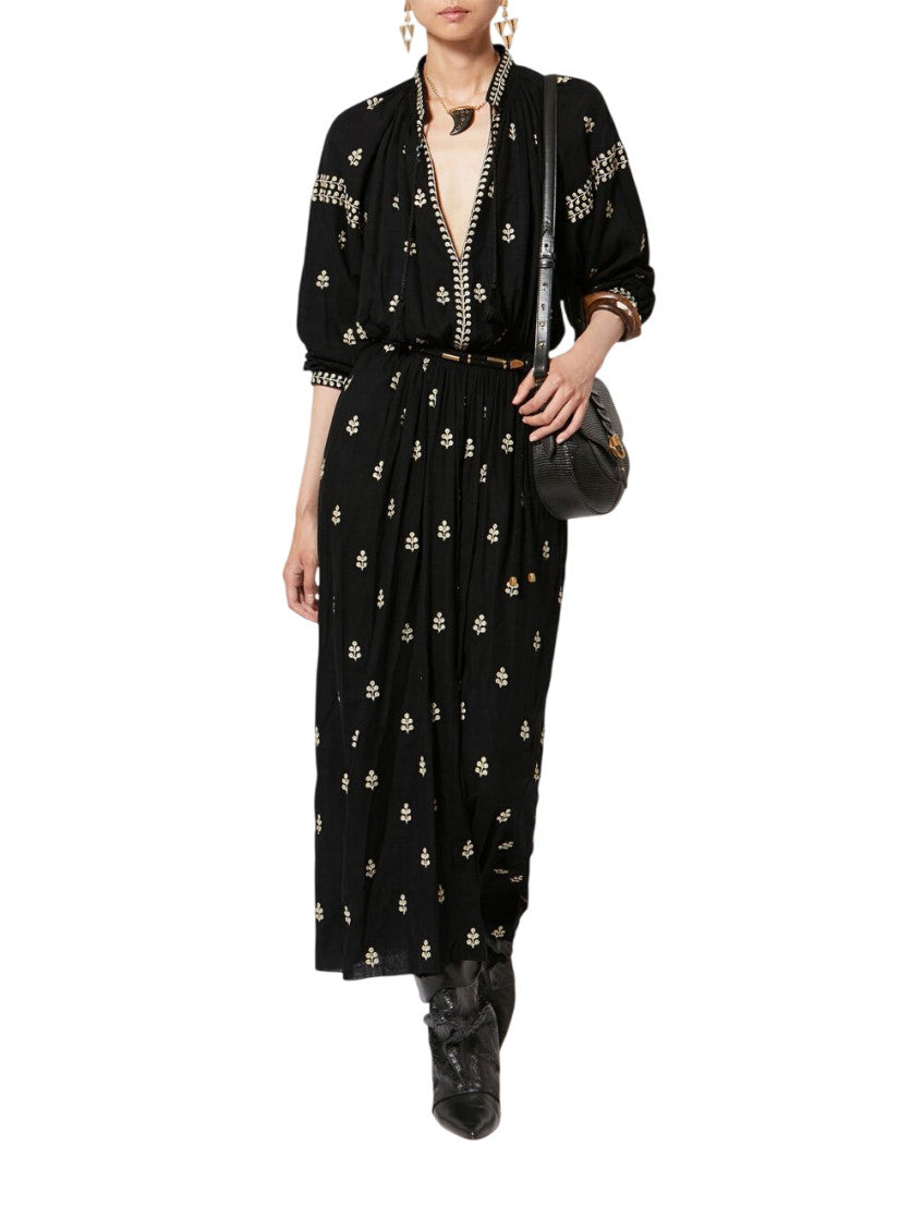 Black Embroidered Band Collar Maxi Dress 2