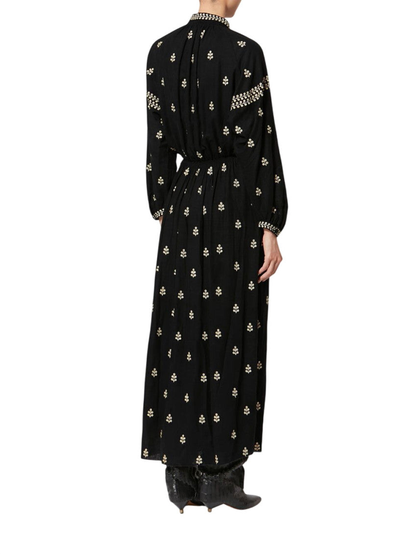 Black Embroidered Band Collar Maxi Dress 3