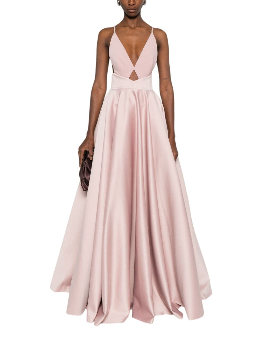 Peach Solid Halter Neck Maxi Dress 2