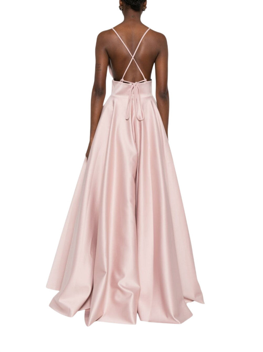 Peach Solid Halter Neck Maxi Dress 3