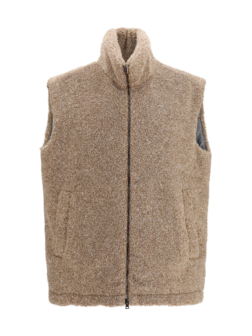 Beige Sleeveless Fleece Jacket 1