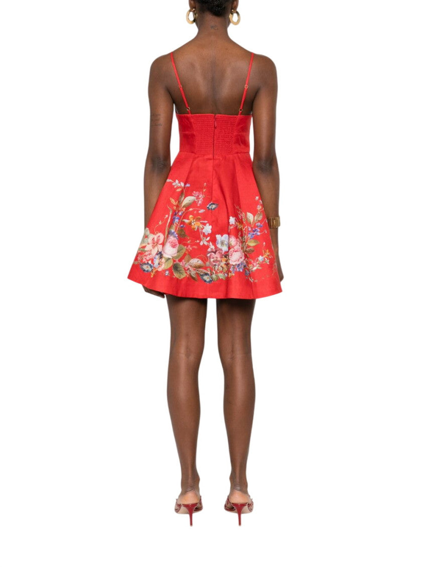 Red Floral V Neck Mini Dress 3