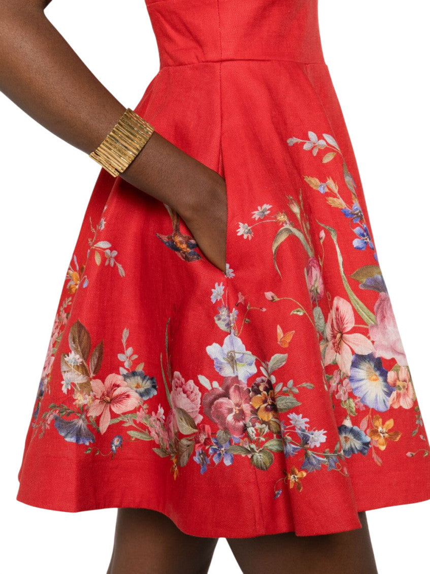 Red Floral V Neck Mini Dress 5