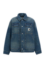 Dark Blue Solid Shirt Collar Jacket 1
