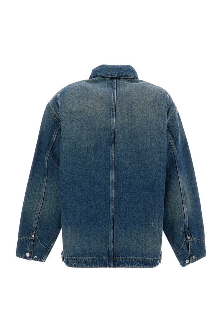 Dark Blue Solid Shirt Collar Jacket 2