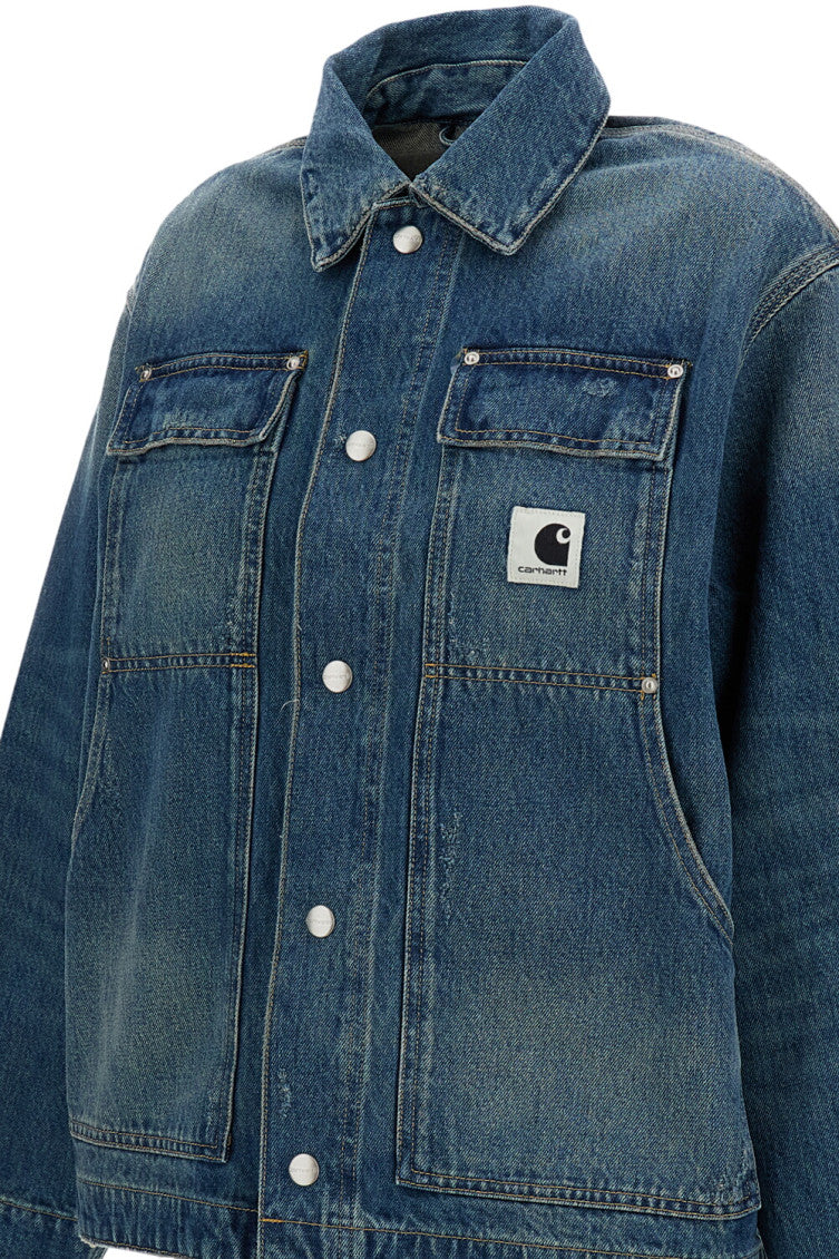 Dark Blue Solid Shirt Collar Jacket 3