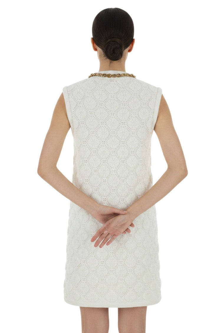 White Crochet Round Neck Mini Dress 2