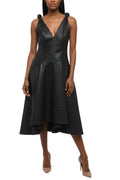 Black Solid V Neck Midi Dress 1