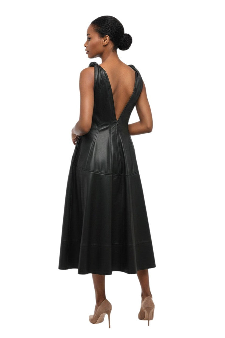Black Solid V Neck Midi Dress 2