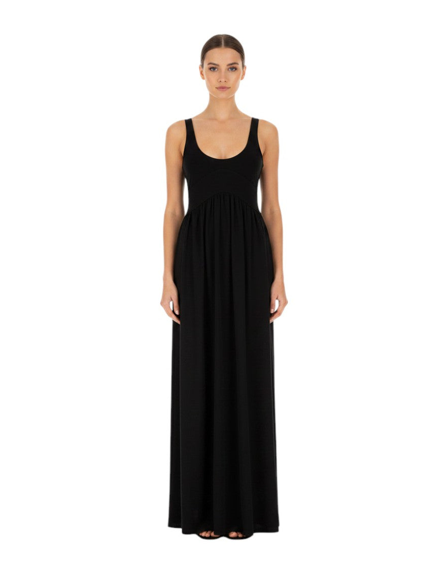 Black Solid Scoop Neck Maxi Dress 1