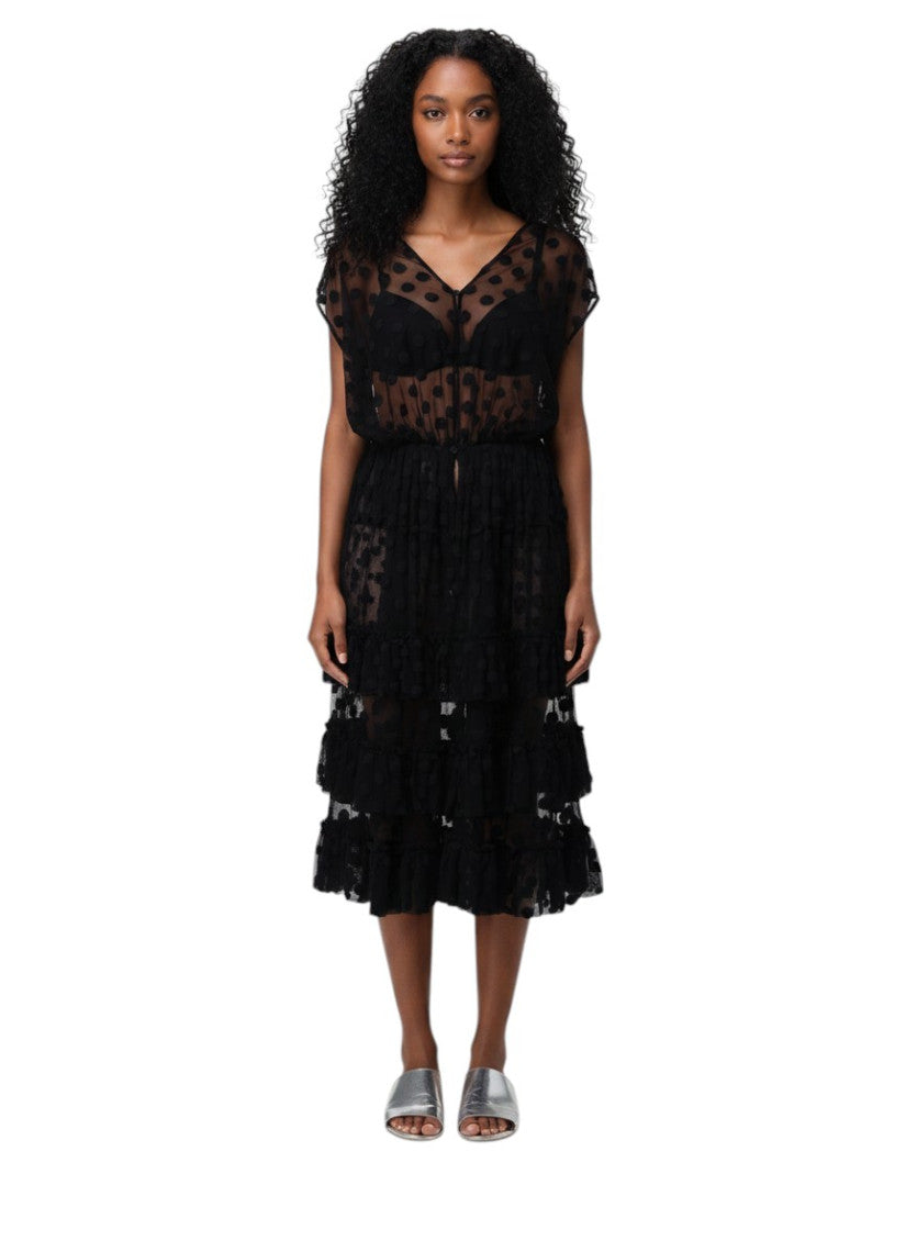 Black Polka Dot V Neck Midi Dress 1