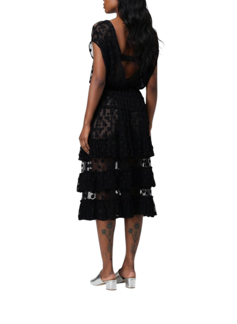 Black Polka Dot V Neck Midi Dress 2