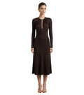 Brown Solid Round Neck Maxi Dress 1