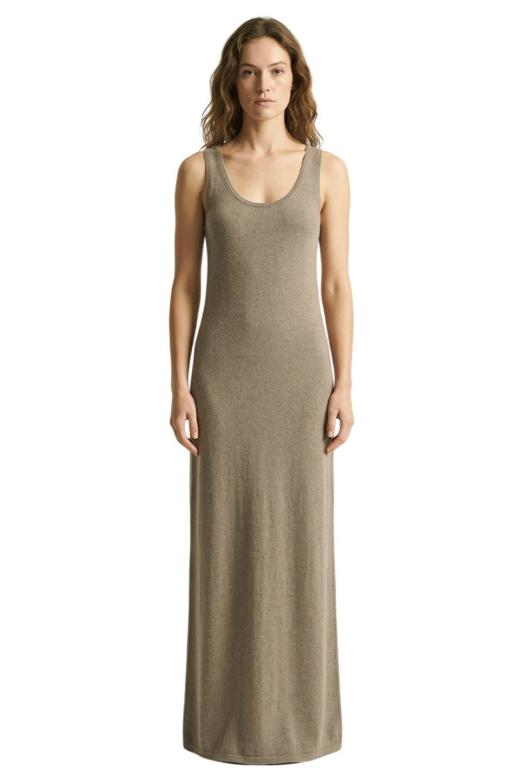Beige Scoop Neck Maxi Dress 1