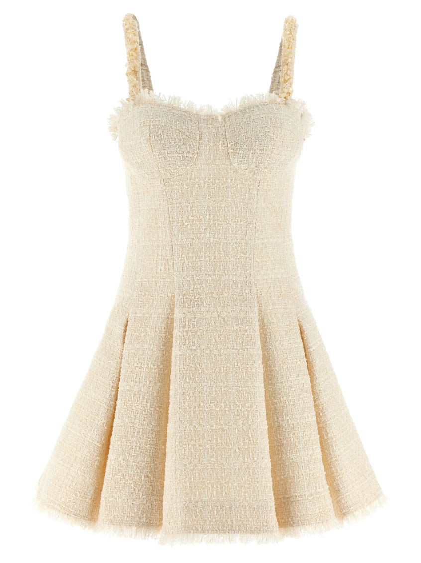 Off White Textured Sweet Heart Neck Mini Dress 1