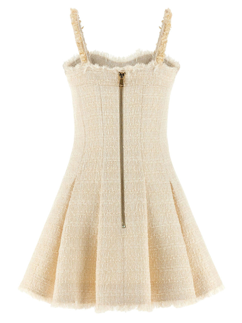 Off White Textured Sweet Heart Neck Mini Dress 2