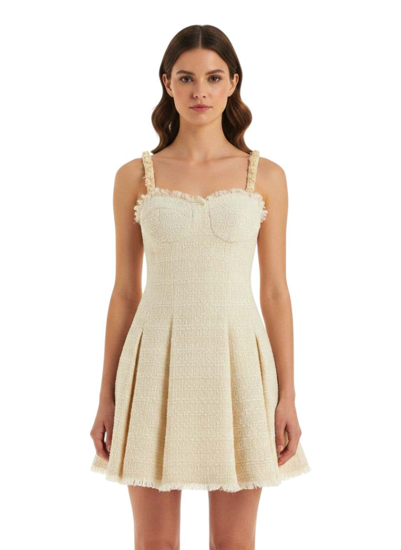 Off White Textured Sweet Heart Neck Mini Dress 3