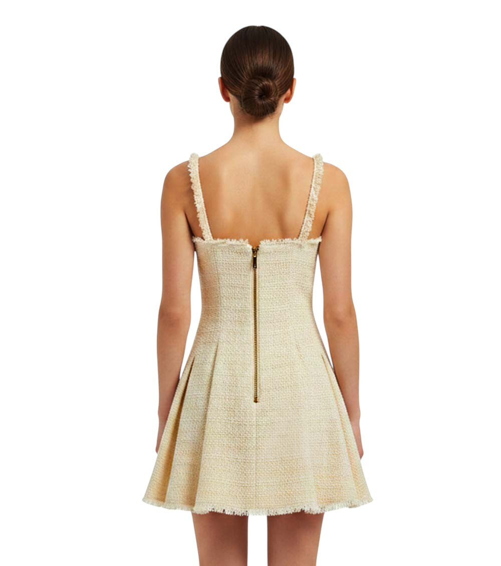 Off White Textured Sweet Heart Neck Mini Dress 4